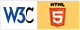 Selo do validador online da W3C para HTML5 - Um retângulo dividido em duas partes: À esquerda um fundo branco com a abreviação W3C. à direita o logotipo do HMTL 5 em laranja sobre um fundo amarelo. Este selo significa que o código HTML desta página não contém erros.